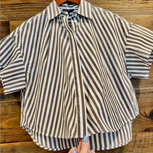 rag & bone Oversized Tan and White Striped Button Down Shirt NWOT - Picture 7 of 11